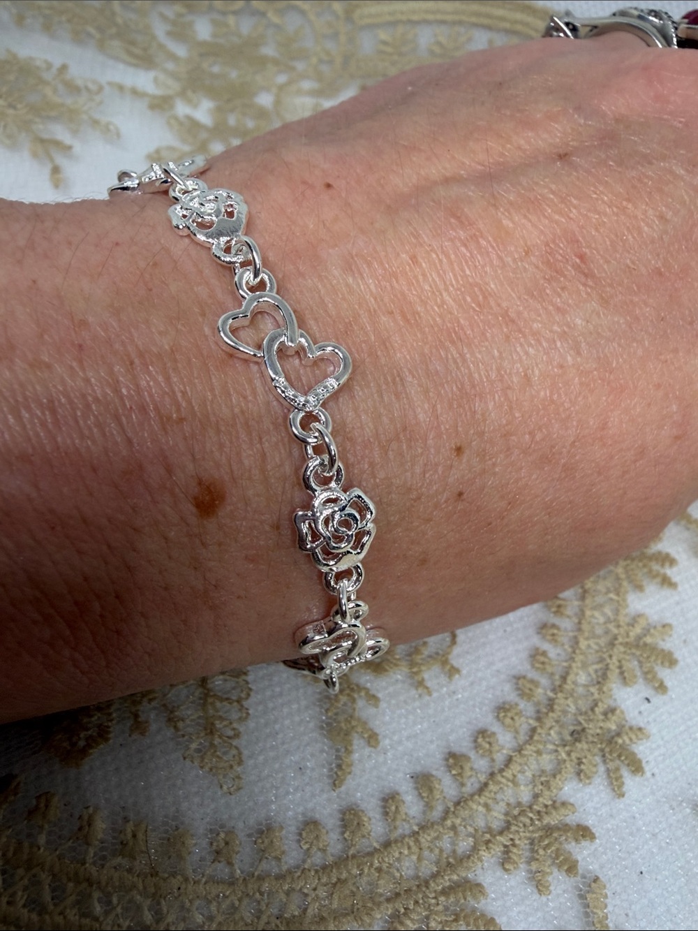 925 Sterling Silver Rose Heart Bracelet Anklet Adjustable Romantic Floral